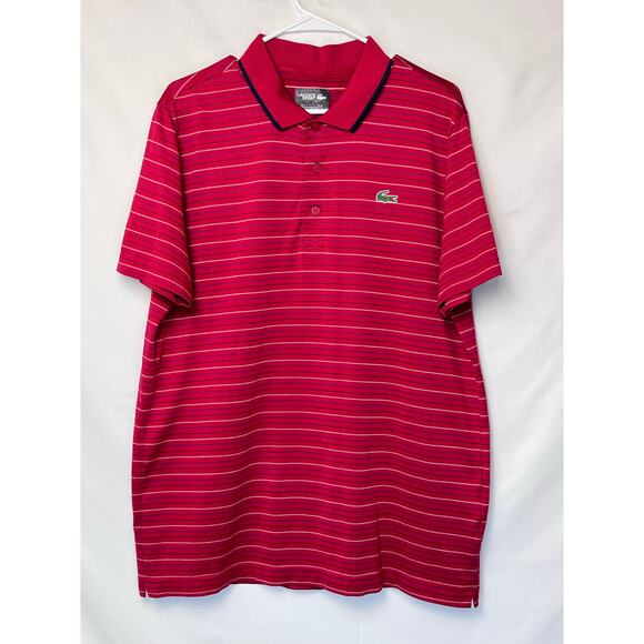 Lacoste Sport Men's Red Striped 3-Button Polo Vacation Pullover - Size XL - Picture 1 of 7